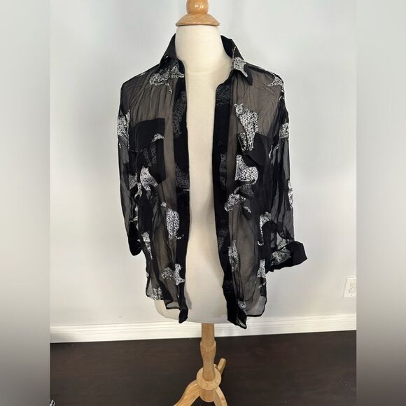 The Kooples Tops - The Kooples Panther Women's Blouse Black Burnout Chiffon Long Sleeve Top Size 1